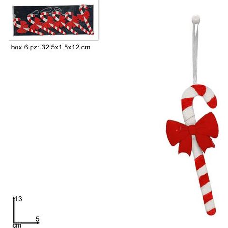 Set 6 Pezzi Appendino Natalizio Bastoncini con Fiocco Rosso 13 cm (1/2)