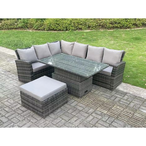 Fimous 7 Seater Outdoor Rattan High Back Adjustable Rising Lifting Dining Table Corner Sofa Set Garden Furniture Dark Grey Mixed Left Hand (1/3)