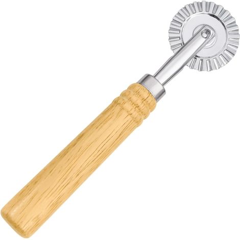 Coupe-pâtes en alliage de zinc avec long manche en bois pour raviolis, presse rotative, outils à pizza, moules à pâtisserie à bords cannelés, accessoire de cuisine, gadget de cuisine (1/5)