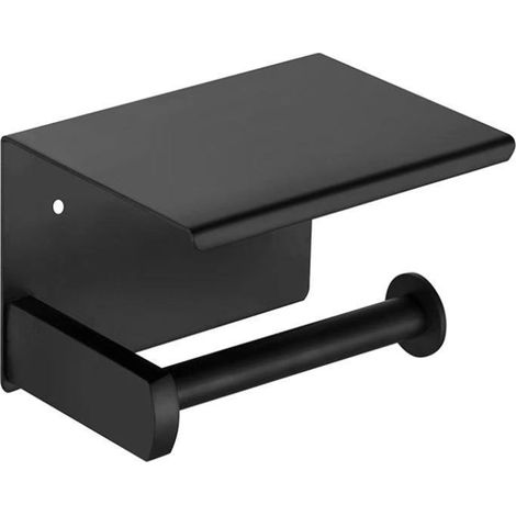 Porte-papier hygiénique, porte-papier hygiénique mural, avec support de rangement pour téléphone portable (noir) (1/5)