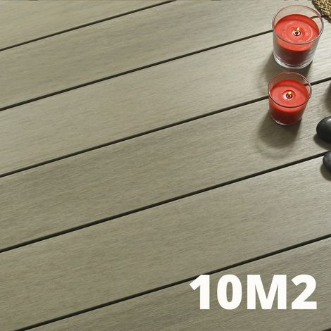 Kit Terrasse Composite NAVIA 10m² - Gris Clair - 31 lames de Terrasse (220 x 14.5 x 2.2 cm) - Fixation par Clips - Terrasse Livraison Rapide