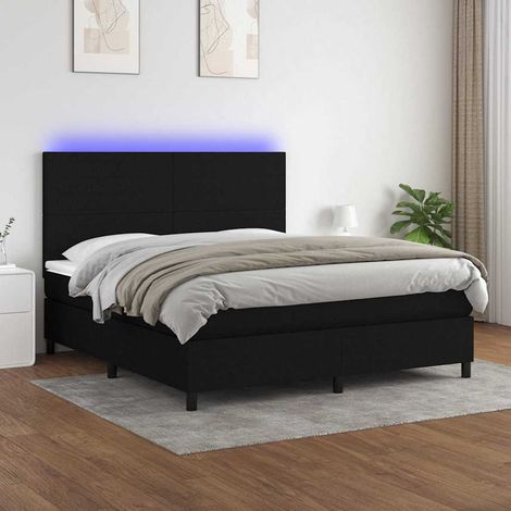 Sommier à lattes de lit et matelas et LED Noir 160x200 cm Tissu (1/5)