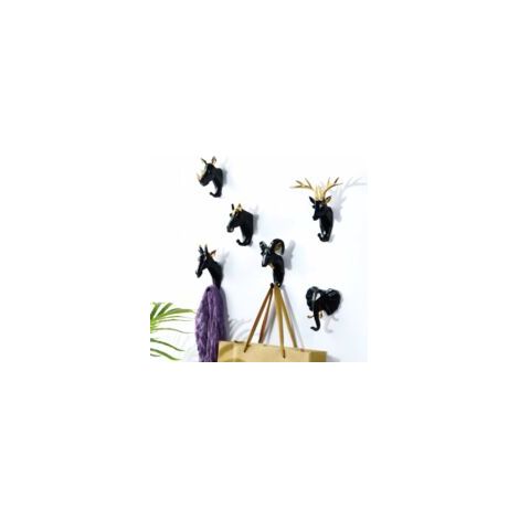 6 Pièces Crochets Muraux Animaux Cerf Éléphant Chèvre Résine Décoratifs Créatifs Rétro pour Entrée Chambre Salle de Bain or Noir-AUTRES (1/2)