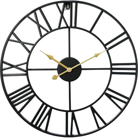 Horloge murale numérique silencieuse en fer forgé avec pointeur doré et noir, style européen, pour salon, décoration (1/5)