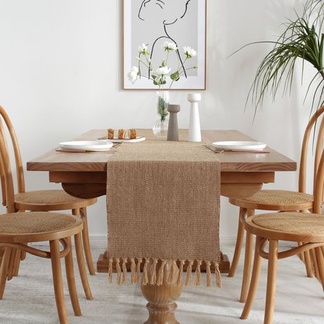 Chemin de Table en Coton et Lin avec Pompons Faits à la Main,Collection de Table, décorations de Table pour Pique-Nique, fête,Cuisine, Mariage (1/5)