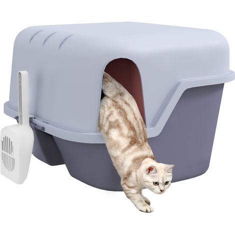 Katzentoilette mit Deckel und Schaufel, leicht zu reinigen, verschließbar, lila