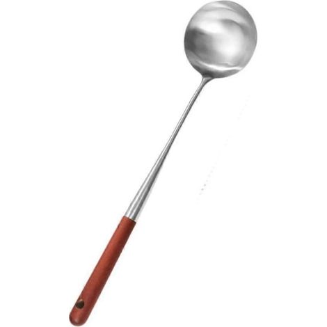Ensemble d'ustensiles de cuisine chinois de qualité professionnelle en acier inoxydable pour wok, comprenant une spatule et une louche avec manche en bois et trou de suspension (manche de 43 cm de lon (1/2)