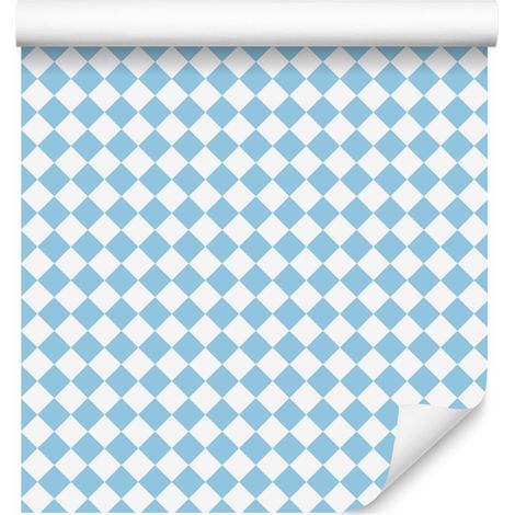 Carta da parati con rombi geometrici, azzurro e bianco, sfondo azzurro, 50x1000 cm (1/5)