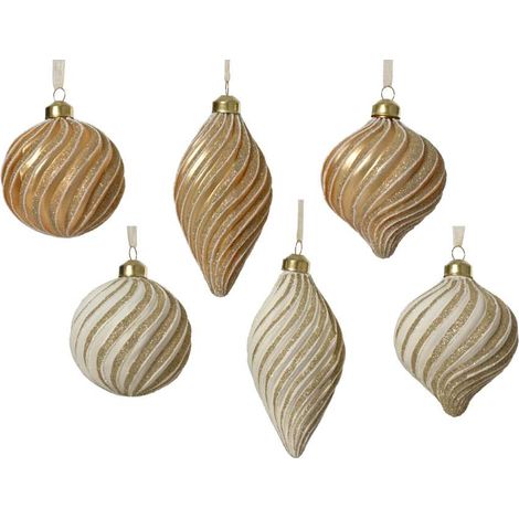 Decorazioni Natalizie - Palline Vetro Assortite Bianco/Oro - 1 Pezzo
