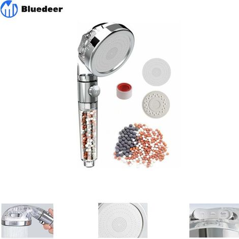Pommeau Douche à main Filtrante avec fonction d'arrêt de l'eau, Pommeau Douche Anti Calcaire Économiseur d'Eau, douche à main Filtrante avec pierre filtrante remplaçable 3 modes de douche (1/5)