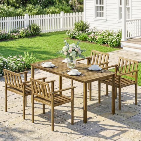 Ensemble de repas de jardin 5 pièces, table et chaises pour 4 personnes, Teck (1/5)