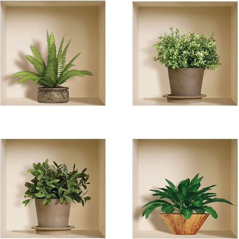 Stickers adhésifs 3D,Sticker Mural Autocollant Petits Palmiers - Stickers muraux chambre adulte - Stickers muraux 3D - Decoration Murale Salon - Autocollants muraux Trompe l'oeil Chambre (1/4)