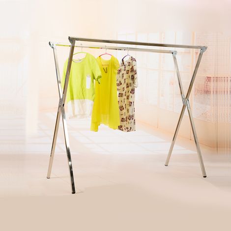 Séchoir à linge pliable en acier inoxydable, à poser au sol, installation gratuite, pour intérieur et extérieur, type X, double poteau, 1,5 mètre (1/5)