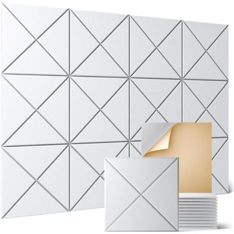 Lot de 12 panneaux acoustiques autocollants, 30x 30 x 0.9cm, panneaux muraux décoratifs insonorisants pour la maison et le bureau, blancs (1/5)