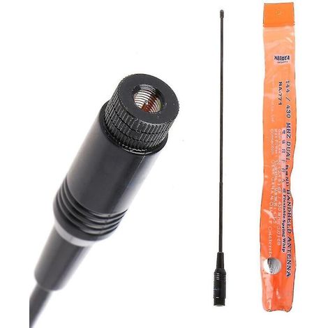 Antena de doble banda para walkie-talkies – Compatible con Baofeng UV-5R, modelo NA-771, acero inoxidable, 38 cm