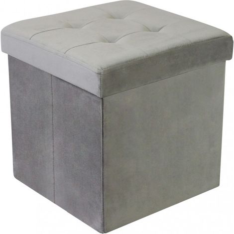 Pouf contenitore quadrato in velluto salotto - Tortora (1/4)