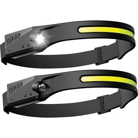 Set mit 2 LED-Stirnlampen mit integriertem Akku, USB-aufladbarer Taschenlampe, 5 Leuchtmodi, wetterfest, Bewegungsmelder (1/5)