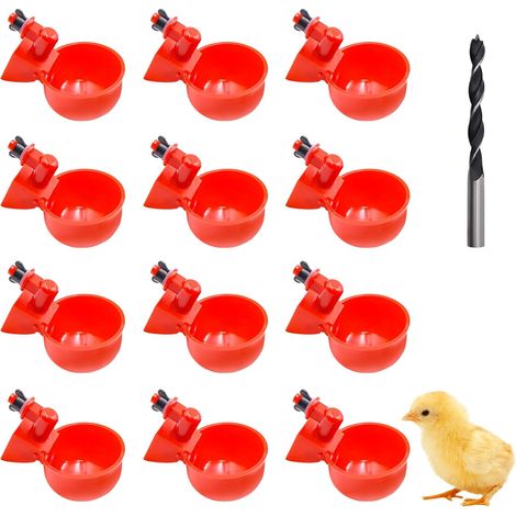 13 pièces Abreuvoir Poules Automatique Accessoire Distributeur Eau Poule Inductivité Gravitationnelle avec 12 Gobelet d'eau pour Poules et 1 Foret pour Volailles:Poules,Pigeons,Canards,Oie (1/5)