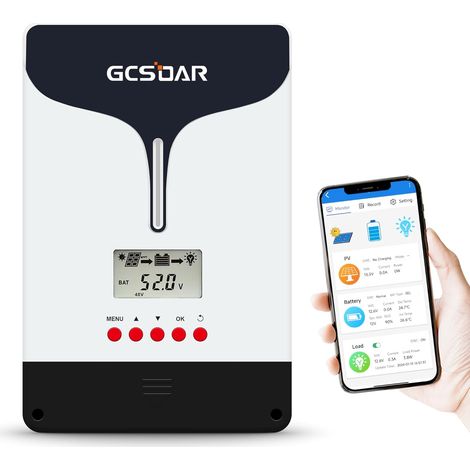 Régulateur de charge MPPT 100 A 12 V 24 V 48 V pour voiture, régulateur de charge solaire PV max. 250 V, écran LCD, avec adaptateur pour commande à distance via application, compatible avec les (1/5)