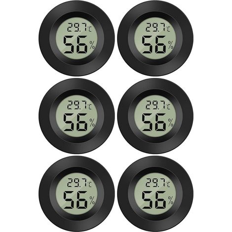 Mini termómetro e higrómetro digital LCD - Mide la temperatura y la humedad en interiores de -50 °C a +70 °C (Paquete de 6)