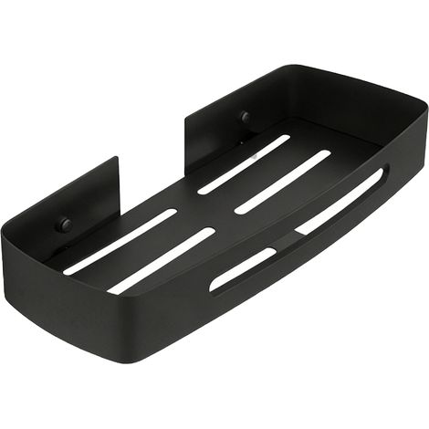 Étagère de rangement pour salle de bain en acier inoxydable, rectangulaire, murale, avec égouttoir pour articles de toilette, installation sans perçage, noire, étagère à un niveau (installation sans p (1/5)