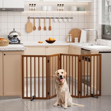 Barrière de Sécurité pour Chien en Bambou Pliante Grille de Protection Modulaire Autoportante avec Pieds de Soutien pour Escalier Maison Cuisine (1/5)