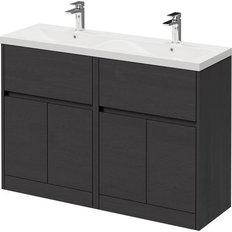 Montego Graphite Grey 1200mm Floor Standing 2 Drawer 4 Door Vanity Unit with Glide Double Basin