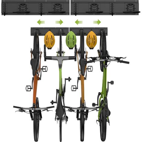 Support Mural de Rangement pour Vélos 32" vélos Jusqu'à 300lbs Crochet Mural de Fixation Robustes pour Garage pour 4 Vélos + 3 Casques, Cintres de Vélo en Acier Massif Range (1/5)