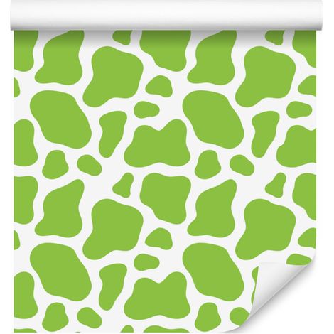Papier peint à motifs de vaches, vert citron et blanc, fond vert citron, 50 x 1000 cm (1/5)