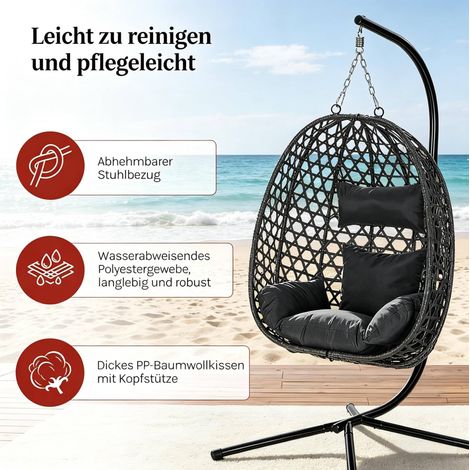 Fauteuil suspendu en rotin PE avec structure en acier, coussins amovibles et hauteur réglable, couleur anthracite (1/5)