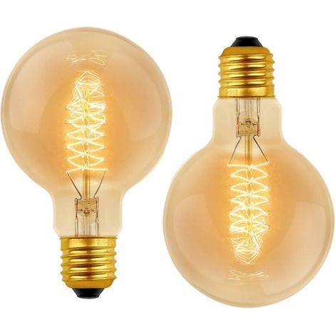 Paquete de 2 bombillas vintage G80 E27, de 40 W, luz blanca cálida (2700 K), 220 V CA, bombillas retro con casquillo espiral E27 y filamento de tungsteno. (1/5)