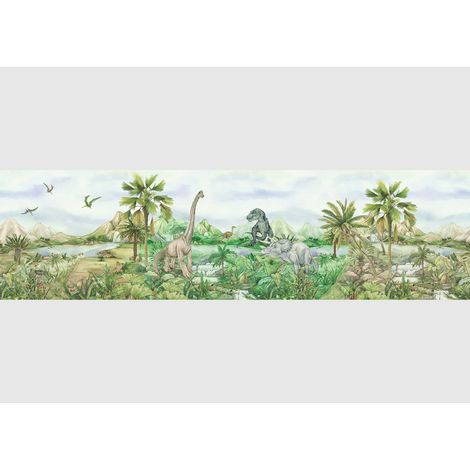 Frise auto-collante dinosaures en couleur - 1 rouleau de 0,138 x 5 m