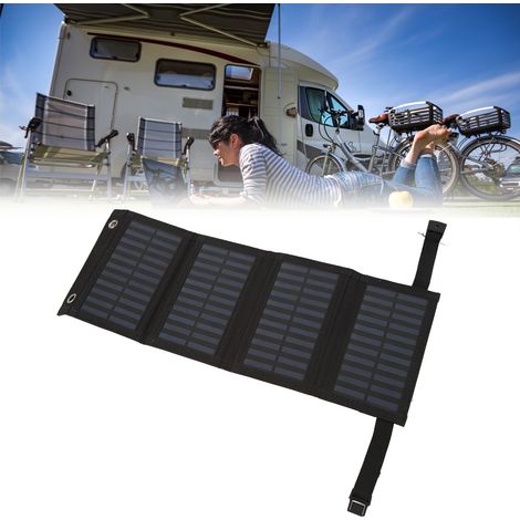 Faltbare Solartasche mit 20 W Leistung und USB-Anschluss, Campingzubehör, 4-Panel-Design zum Laden von Mobiltelefonen (5,5 V, keine Akku-Speicherfunktion), schwarz. (1/5)