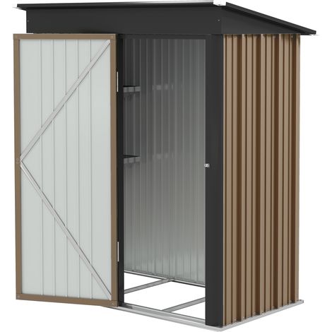 5 x 3ft Corrugated Steel Storage Shed, with Lock - Brown