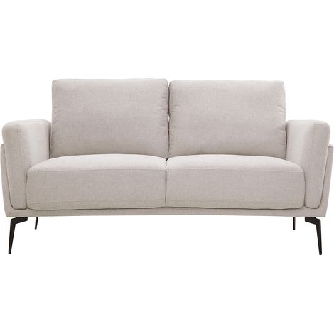 Canapé design 2 places en tissu effet velours texturé beige et métal noir MOSCO