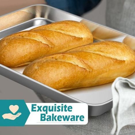 Mini plaque de cuisson rectangulaire en acier inoxydable, idéale pour la cuisson et le service, 23,7 x 17,7 x 2,5 cm. (1/5)