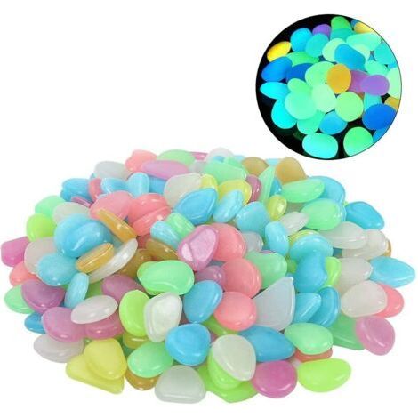 Solar Luminous Pebbles, 200 Pieces Colorful Aquarium Pebbles, Outdoor Fluorescent Pebbles, Decorative Stones for Garden Aquarium Park, Synthetic Resin, Mixed Color (1/5)