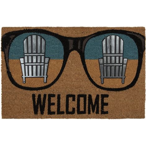 Paillasson d'Entrée en Fibre de Coco Marron et Bleu Motif Lunettes Welcome 75x45 cm - PANGIVO (1/2)
