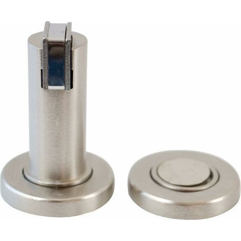 Butoir de porte magnétique MS010 en aspect acier inoxydable Butée de porte avec matériel de fixation au sol et au mur Bloc Porte aimanté Ø 5cm, hauteur 8,4cm (1/4)