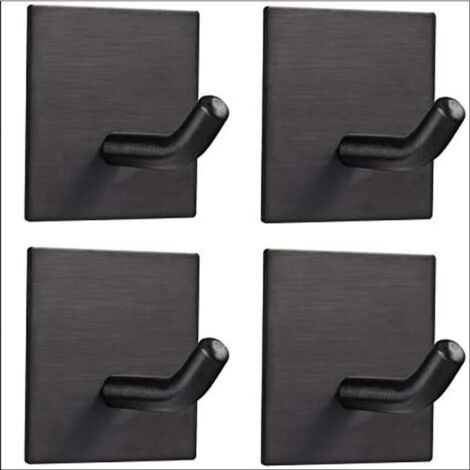 4 Piezas Gancho Adhesivo 3M - Soporte para Toallas sin Taladrar - Acero Inox Impermeable y Antioxido - Para Cocina, Baño, Oficina (Negro)