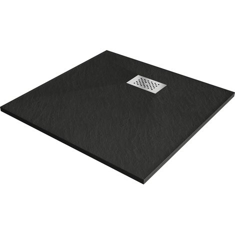 Mexen Hugo plato de ducha cuadrado SMC 80 x 80 cm, negro, rejilla inox - 42708080-X (1/5)