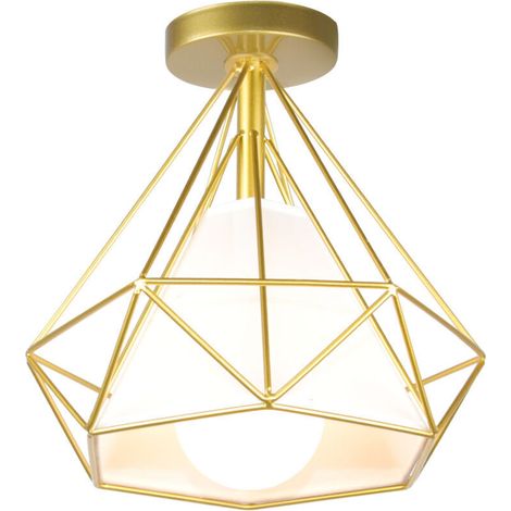 Lampe À Suspension Rétro Vintage En Forme De Diamant 25CM (Or) Plafonnier Industriel En Métal Et Fer E27 Pour Restaurant Et Café