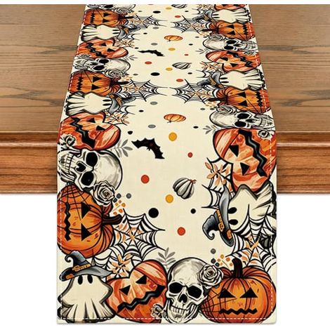 Nappe décorative d'Halloween, motif citrouille, fantôme et squelette, 30 x 180 cm (1/5)