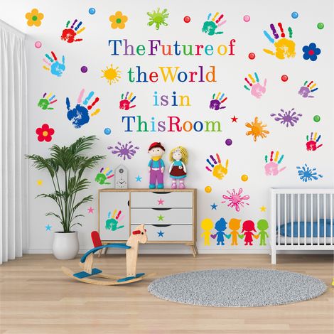 Citations d'impression à la main Autocollants muraux enfants décor (1/4)