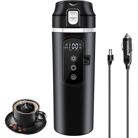 Bouilloire électrique de voyage DC 12 V/24 V, tasse chauffante de voiture de 400 ml avec couvercle anti-déversement, anti-fuite, doublure en acier inoxydable 304, tasse à café portable, tasse à thé