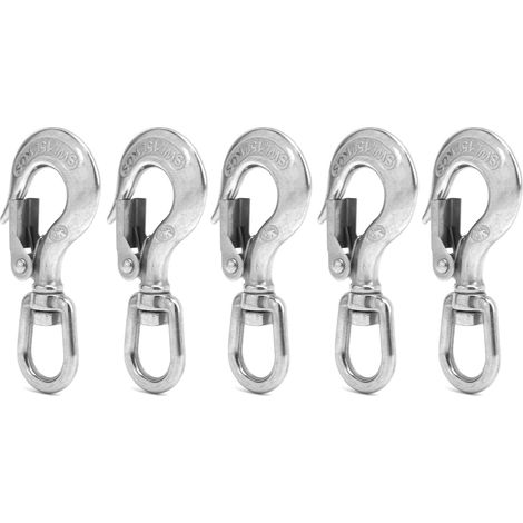 Lot de 5 crochets à œillet en acier inoxydable avec loquet de sécurité pour chaînes de levage et de levage