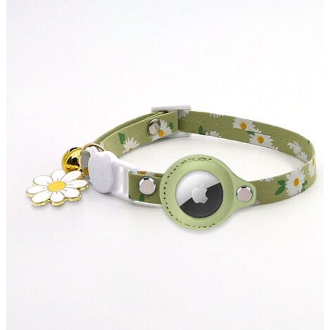 1PC Green Airtag Cat Collar, Adjustable Printed Airtag Cat Collar with Bell, Silicone Protective Case Compatible with Apple Airtag, Breakaway Safety Buckle for Kittens