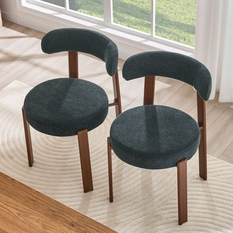 2er-Set gepolsterte Esszimmerstühle mit Holzbeinen, Leinen schwarz