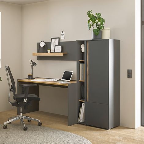 Büromöbel Set anthrazit mit Eiche CRISP-61 modern 4-teilig mit Schreibtisch (1/5)