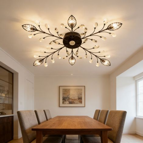 Noir 6 tête LED lumière chaude cristal branche plafonnier, moderne vent créatif Restaurant plafonnier, plafonnier de salon (1/5)